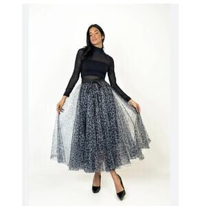 Choklate Paris Tulle Polka Dot Women's M Charcoal Gray Lay Full Skirt